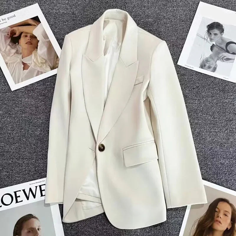 Women's Coffee Blazers 2025 Spring Autumn Fashion Trendy Single Button Notched Collar Outerwear Casual All-Match Suit Jackets