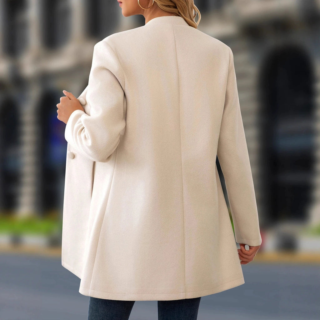 2026 New Autumn Winter Women Small Stand Collar Long Wool Blend Coat Casual Outerwear