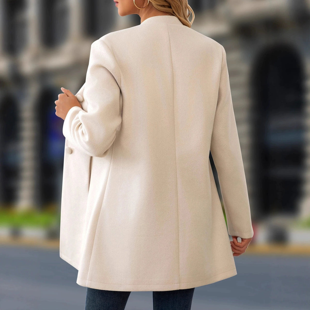 2026 New Autumn Winter Women Small Stand Collar Long Wool Blend Coat Casual Outerwear