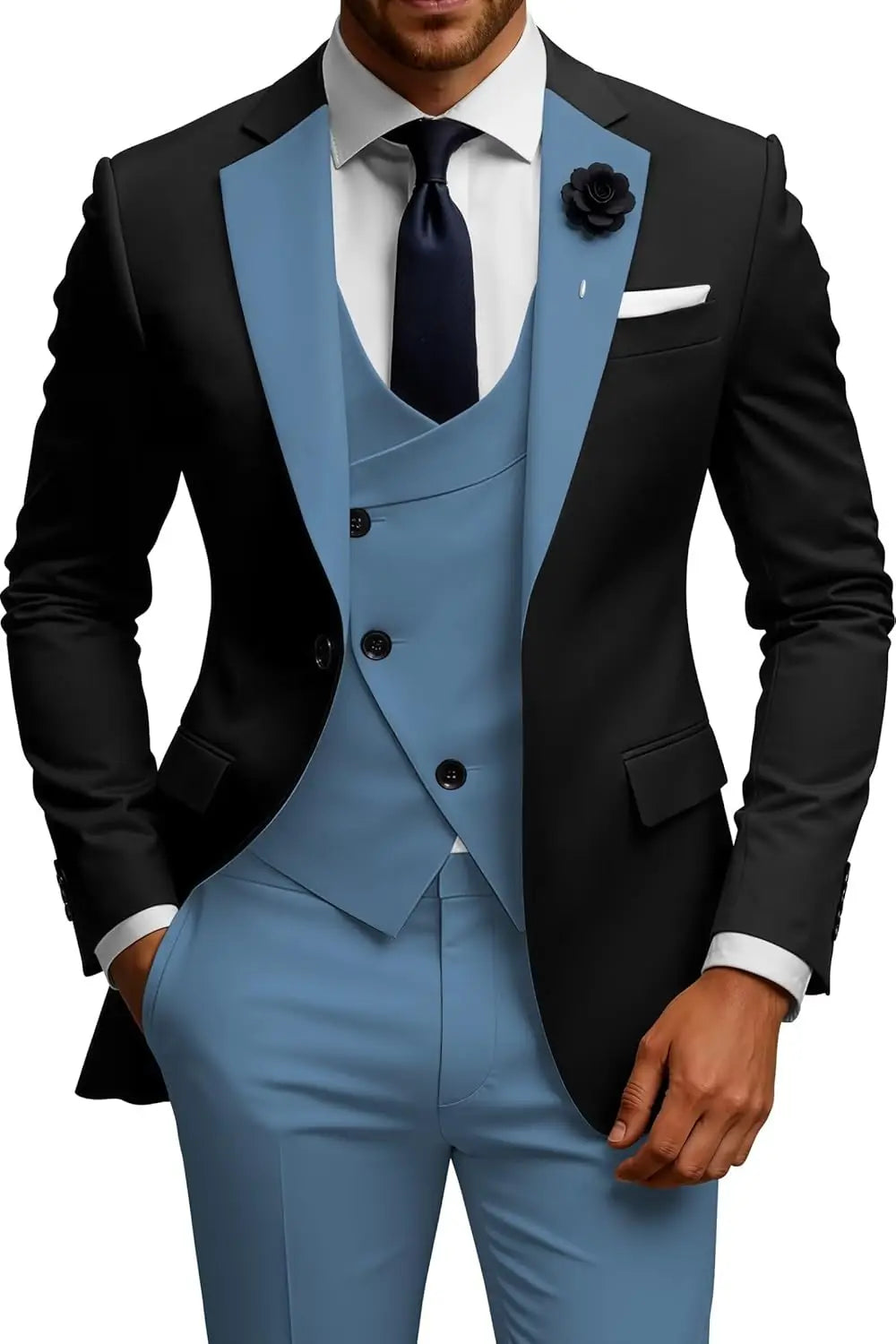 Mens Suits 3 Piece Slim Fit Double Breasted Suit Wedding Prom Tuxedo Suit Set