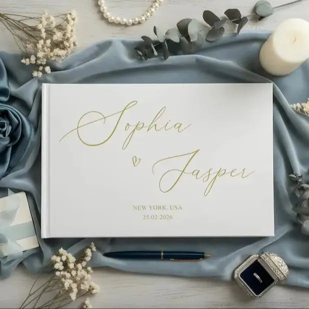 Wedding Guest Book And Photo Signature Album，Customizable with Couple'S Names And Wedding Date