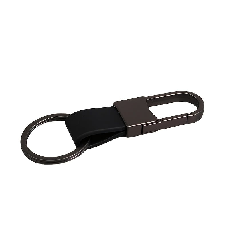 Black leather colorful leather car keychain with a matte-finished metal carabiner and circular ring minimalist metal key ring.