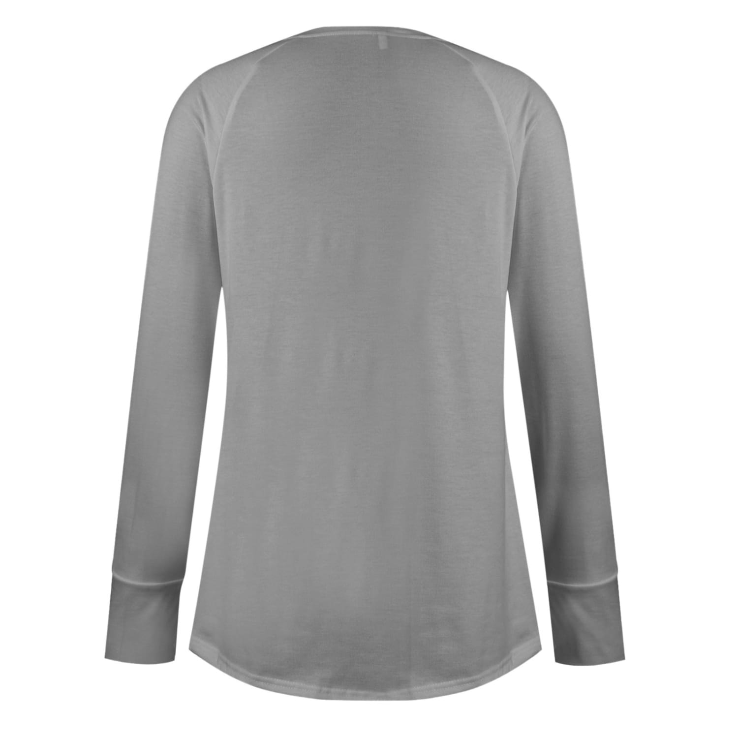 women long sleeve cotton tunic top in gray featuring a rounded neckline and raglan long sleeves with a solid pattern type