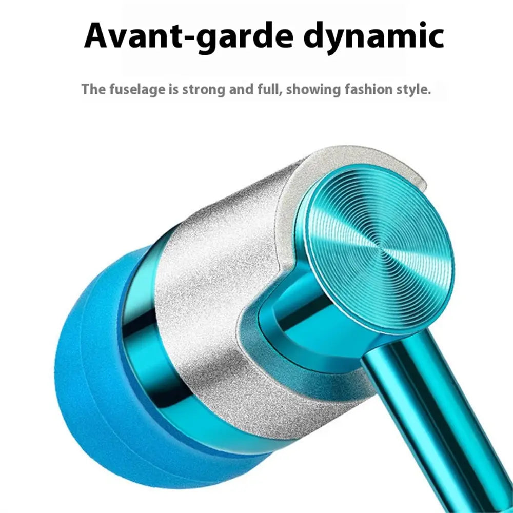 Blue and silver wired in-ear headphones with a sleek metallic finish designed for mobile phone use offering bass stereo sound.