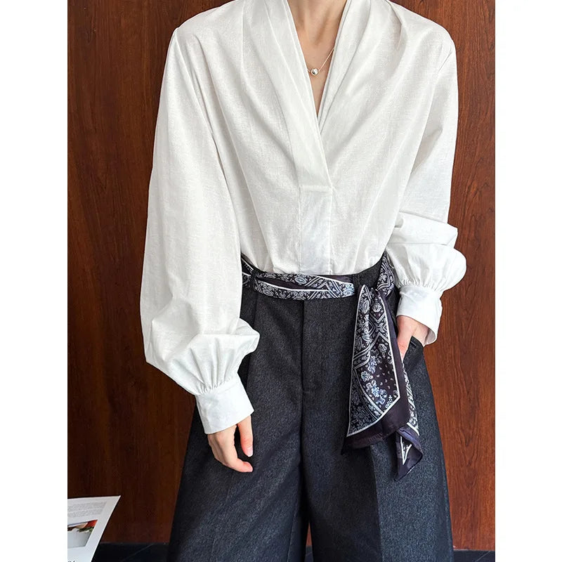 Women Casual White Color Blouses V-Neck Puff Sleeve Office Blouses Womens Tops And Blouses Fashion Shirts Blusas Roupa Feminina