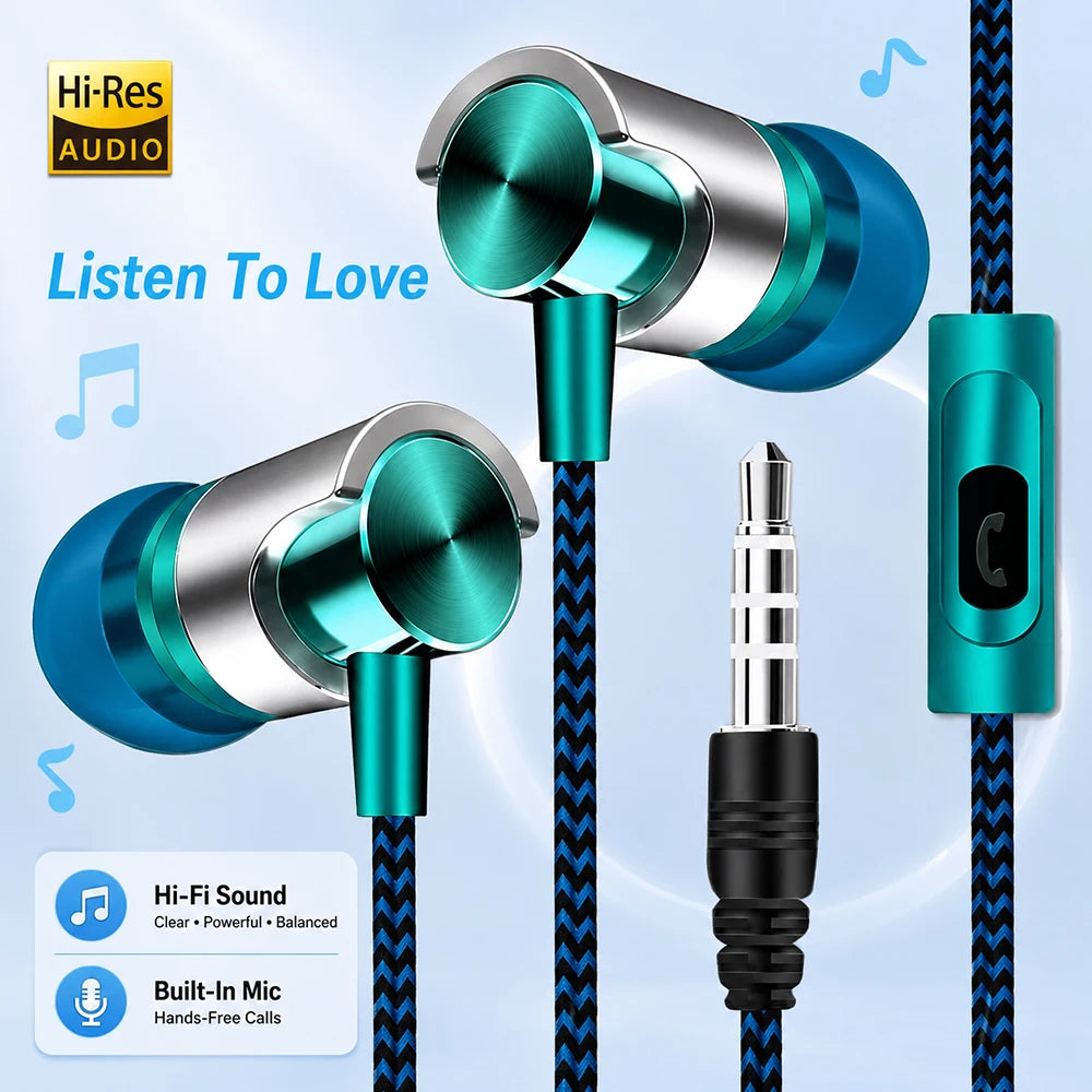 In-Ear Headphones HiFi Bass Portable Phone Audio Accessories For School Office Travel Gym Running Wired Earbuds Call Headphones