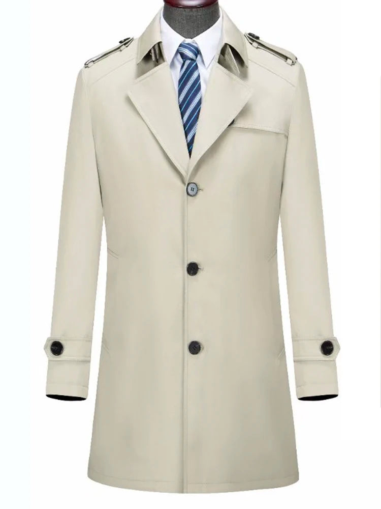 Luxury Cotton Trench Coat Men Spring Summer Trench Coats Jackets For Men Fashion Beige Long Coat Men Mens Jacket