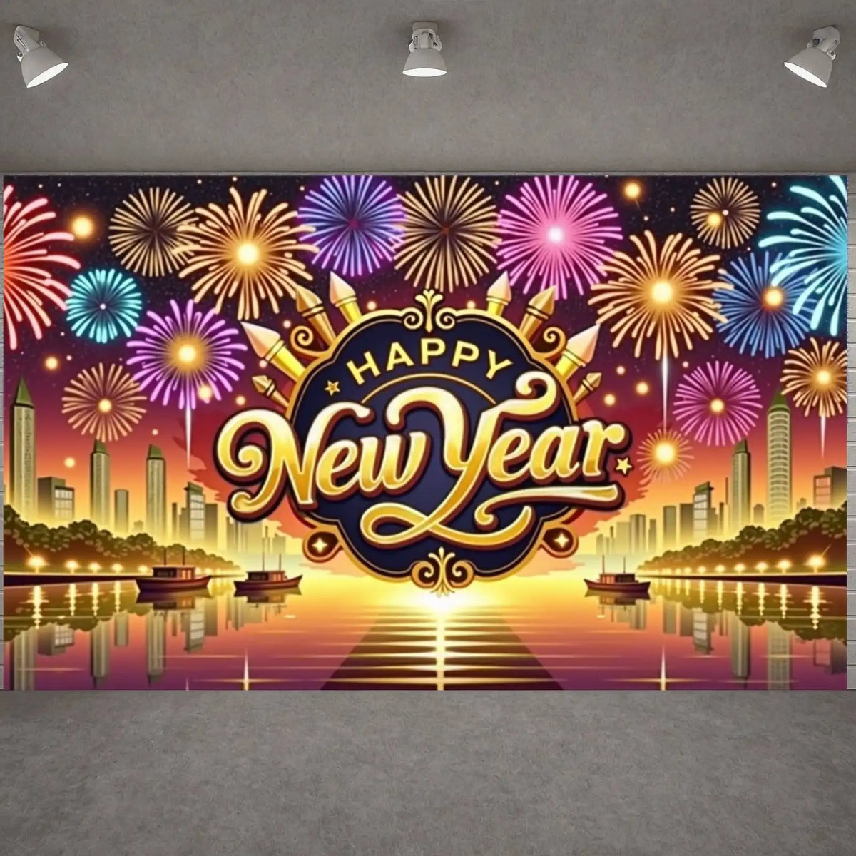Happy New Year Banner Gift Champagne Clock 2026 New Year Party Decor Backdrop Christmas New Year Party Photo Background Supplies