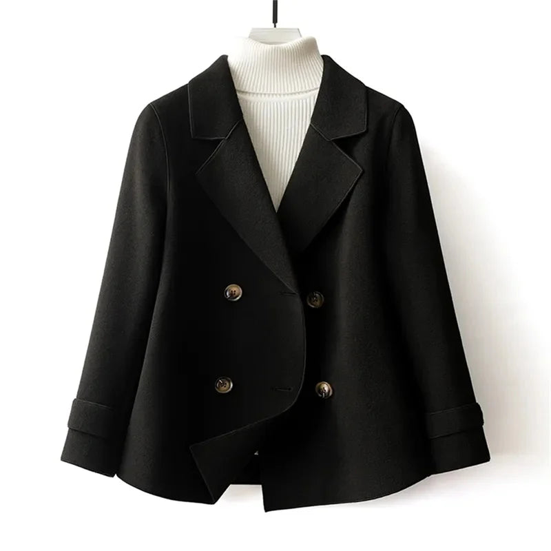 High-Quality Double-Sided Woolen Coat For Women 2026 New Short Temperament Doll Neck Mother's Outfit Woolen Coat Female Red Came