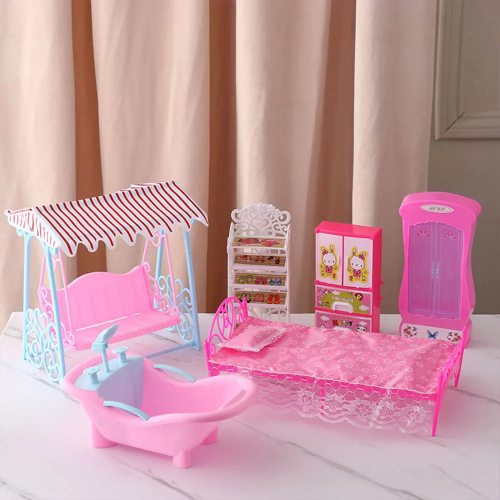 Dollhouse Furniture Creative Miniature Furniture Wardrobe/Bed/Shoe Rack/Bathtub/Swing For Doll Living Room Decor Accessories