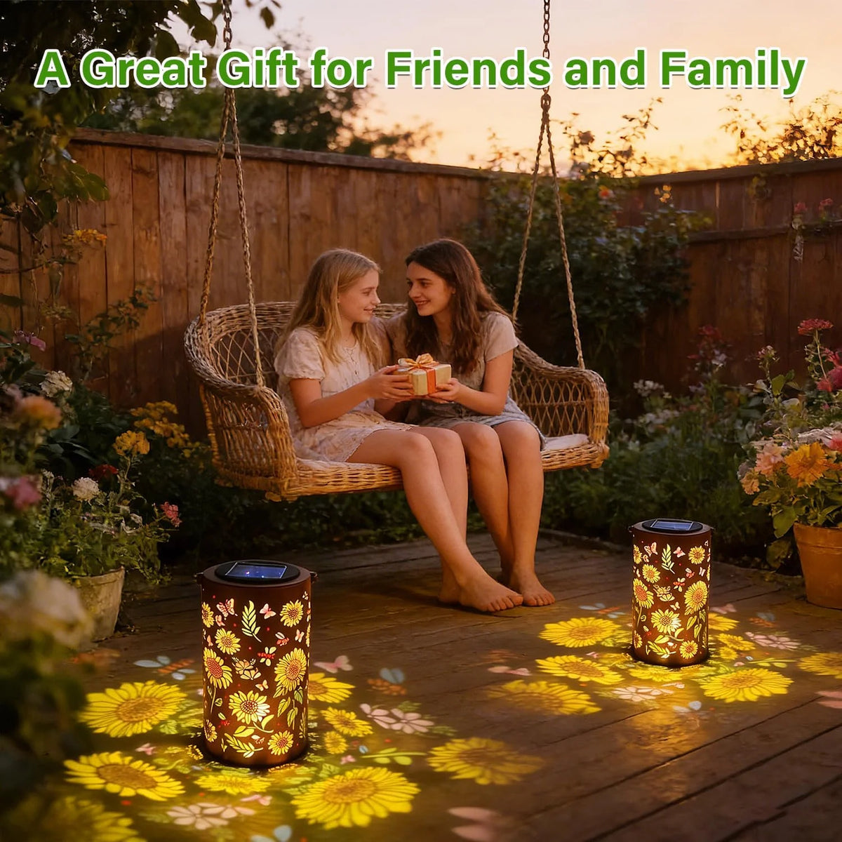 LED Solar Lantern Light Hollow Wrought Iron Projection Light Hanging Lamps Outdoor Waterproof Yard Garden Art Decoration