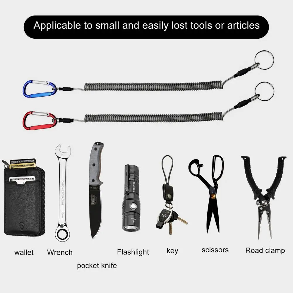 Keychains Anti-lost Rope Retractable with Keyring Carabiner Theftproof Coiled Spring Fishing Pliers Anti-lost Safety Lanyard