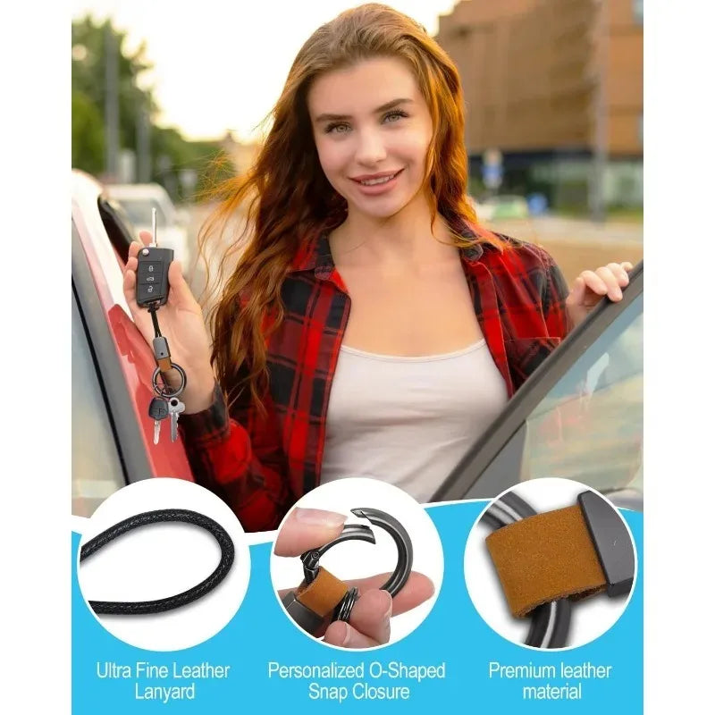 Car Keychain Light Luxury Style Key Ring Universal Key Holder Microfiber Keychain Cowhide Wax Rope Keychain for Most Car Keys