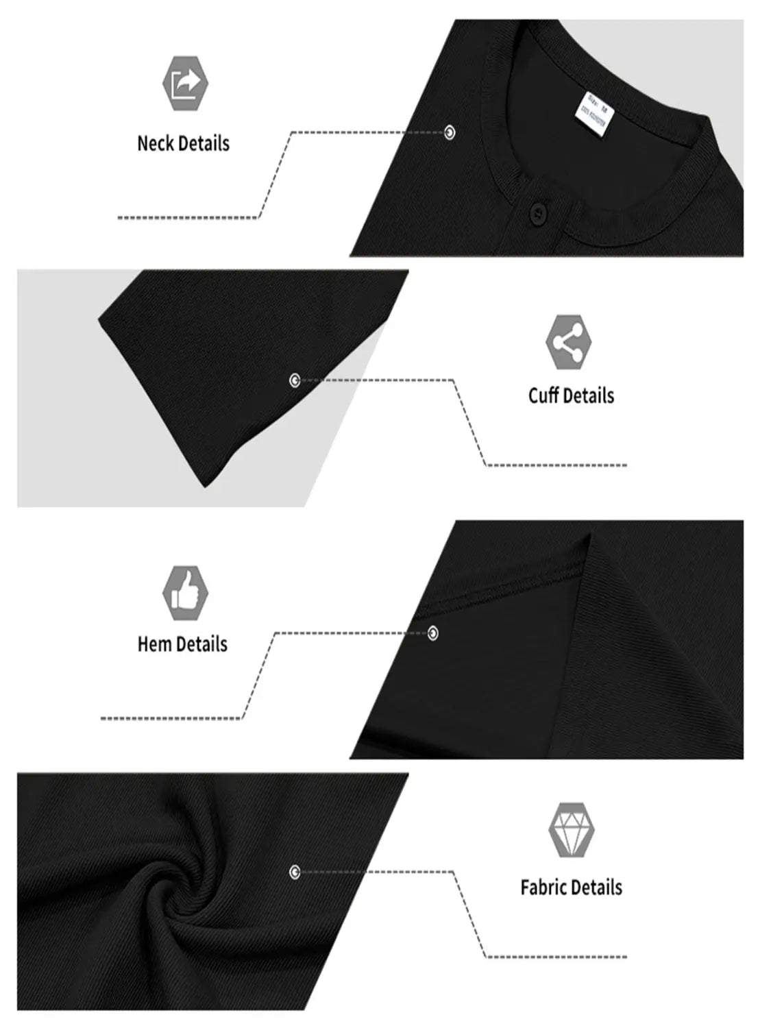 Black cotton men long sleeve henley shirt with buttoned collar and ribbed cuffs designed as a casual top