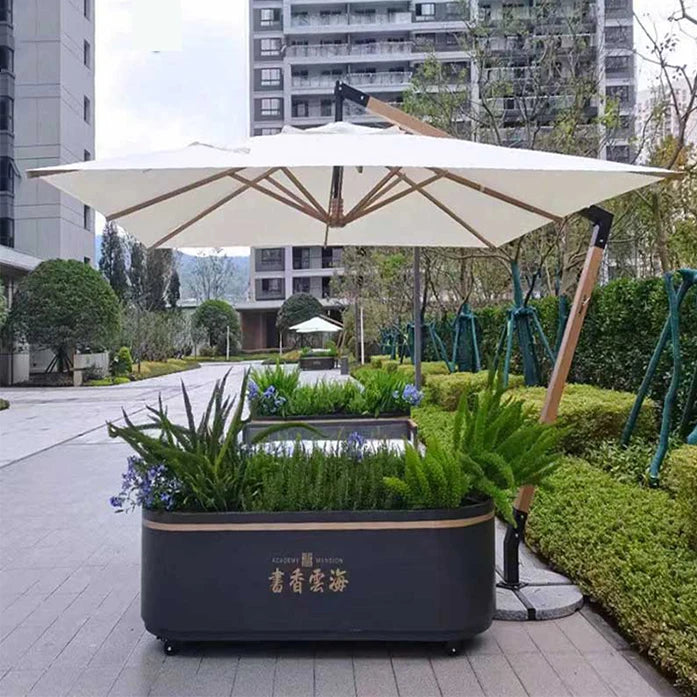 Outdoor Sun Umbrella Courtyard Garden Wood Grain Hanging Round Sunshade Anti UV Parasols Garden Outdoor Furniture Set