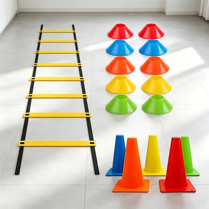 Portable Agility Training Set, Speed Ladder, Disc Cones & Marker Cones for Soccer Basketball Baseball Footwork Training