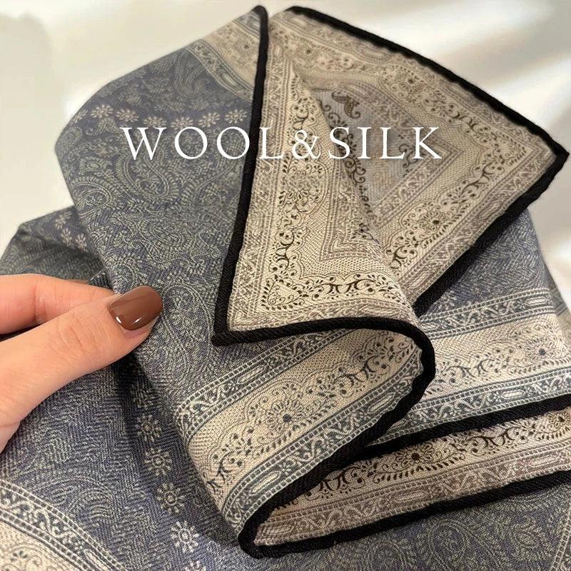 70% Wool 30% Silk Scarf for Women Shawls Wraps Foulard high quality Scarves Square Pashmina Female Hijab Bandana Kerchief sjaal