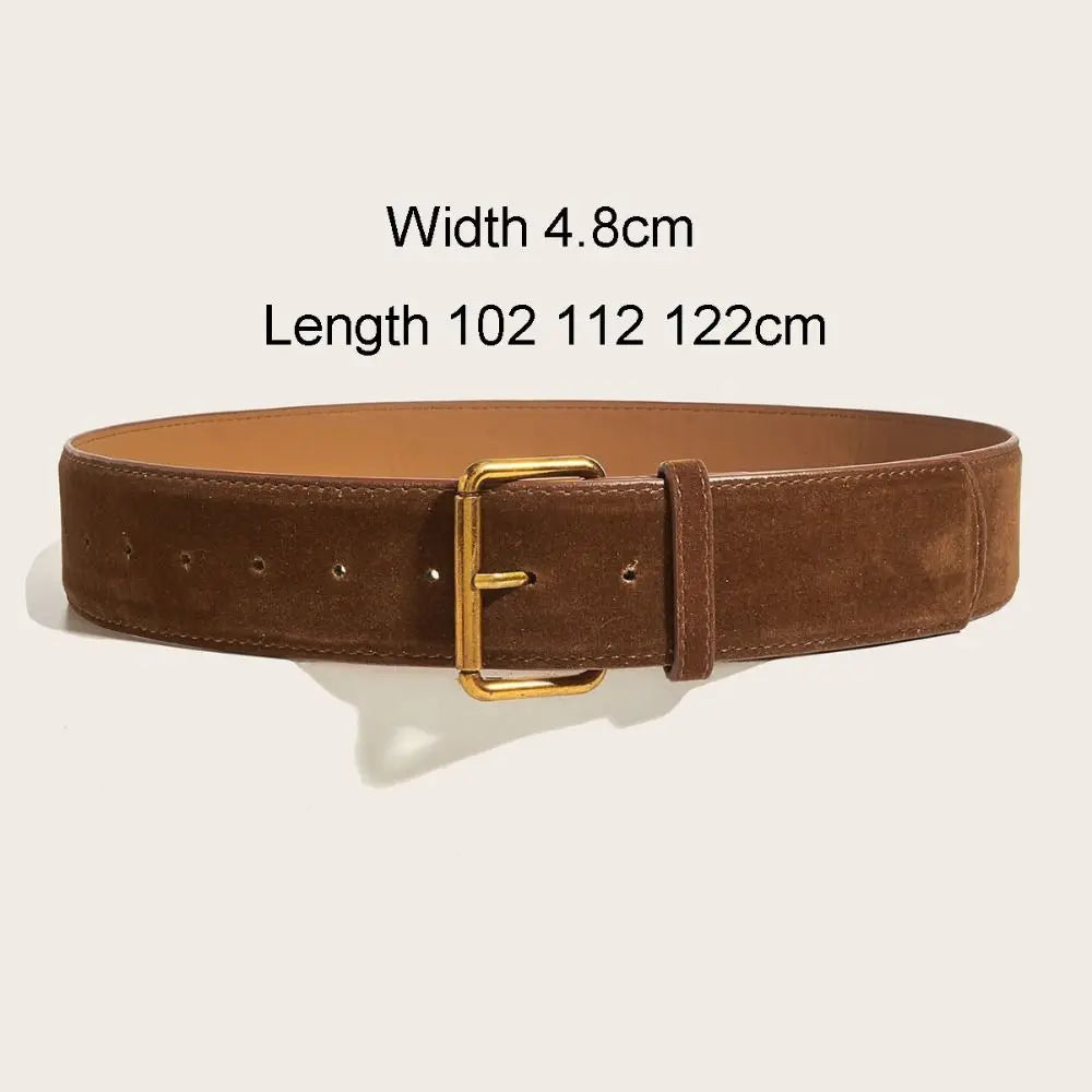 Women Fashion Luxury Design Suede Leather Wide Belt Trendy Casual Pin Buckle Waistband & Versatile Trouser Dress Belts Gifts