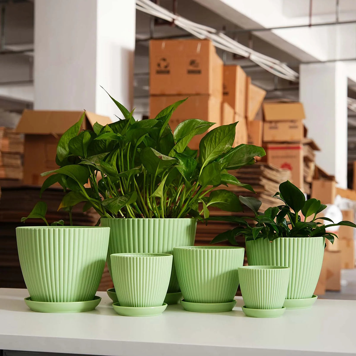 Vertical Striped Plant Pot Thickened Plastic Flower Pot Drainage Saucer Small Garden Planter Outdoor Balcony Plant Container