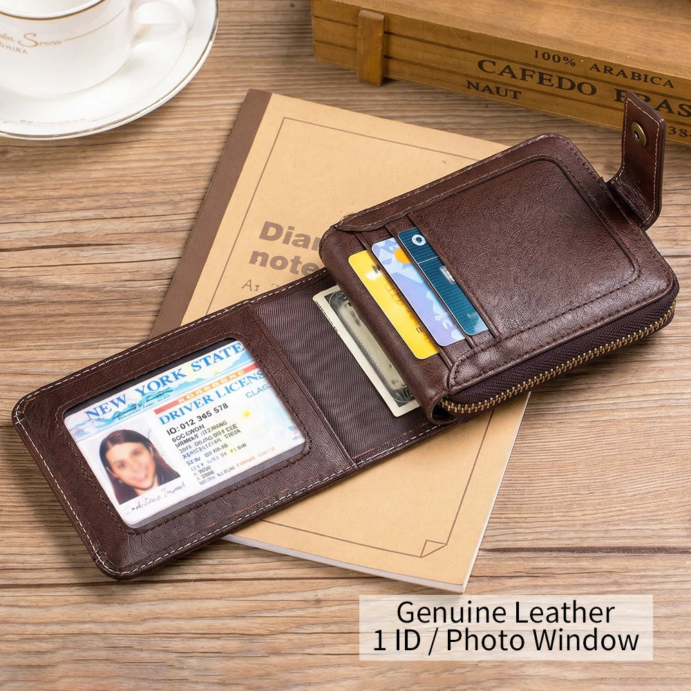 Leather wallet, men's leather coin purse, multi slot with photo album window, anti-theft brush, perfect gift item