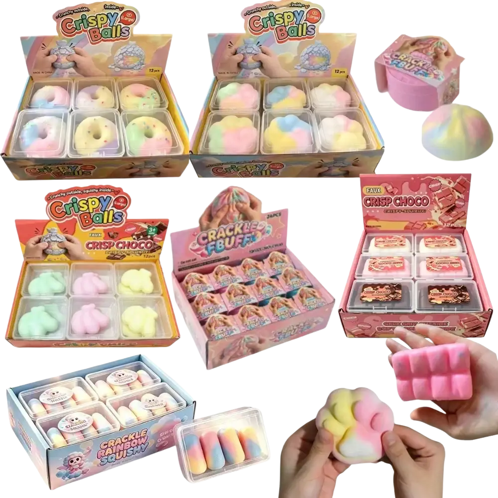 Pastel-colored bpa-free plastic stress relief fidget toy squishy balls shaped like donuts and paw prints