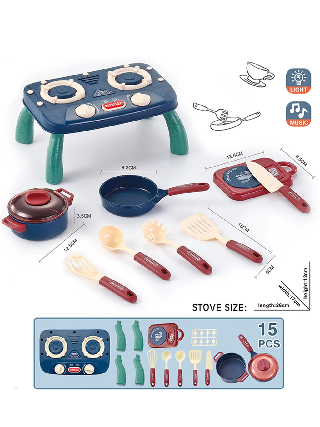 Children's Kitchen Cooking Role-Play Toy Set with Simulated Stove, Lights and Sound Effects, Girls' Role-Play Cooking Set, Parent-Child Interactive Holiday Toy