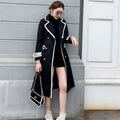 White Over the Knee Wool Coat Women's Mid-Length 2023 Autumn/Winter Hepburn Style Thickened Slim Black Double-Breasted Coat Z555