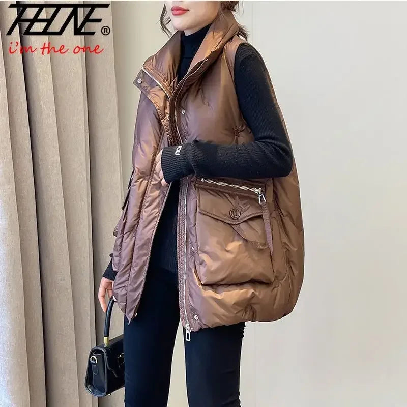 Winter Jackets Vests for Women 2025 Chalecos Para Mujer Plus Size Fashion Casual Korean Style Padded Parkas Pockets Long Coats
