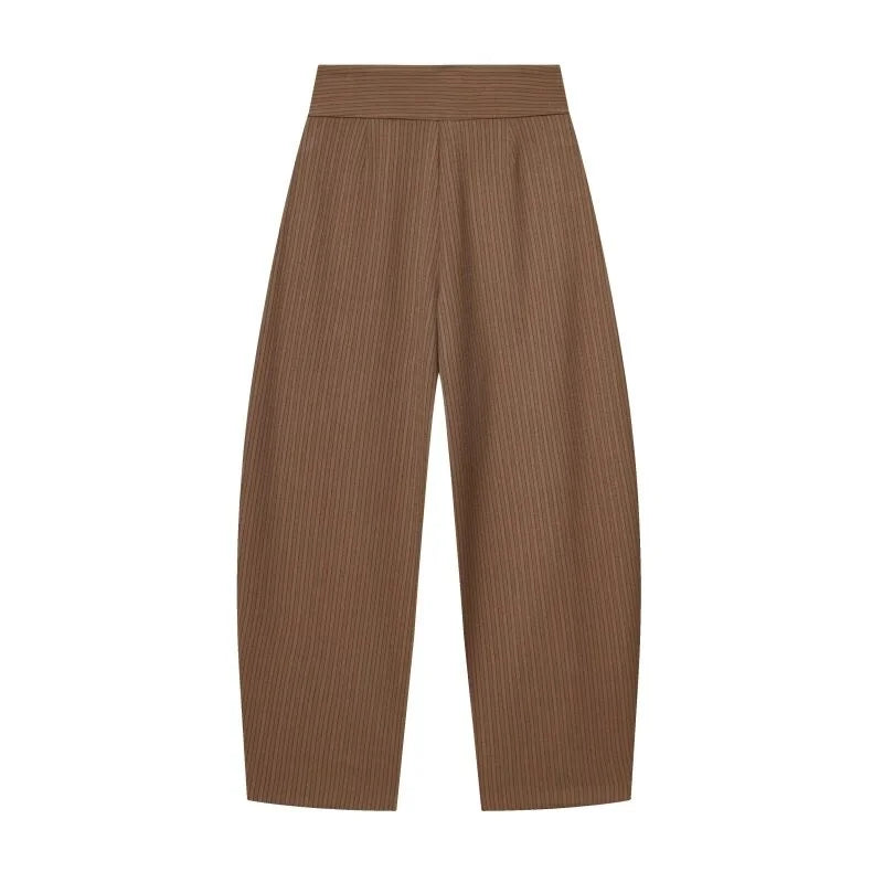 Women Wide Leg Pants Retro Dark Color Pleated Trousers High Waist Casual Work Office Straight Pants