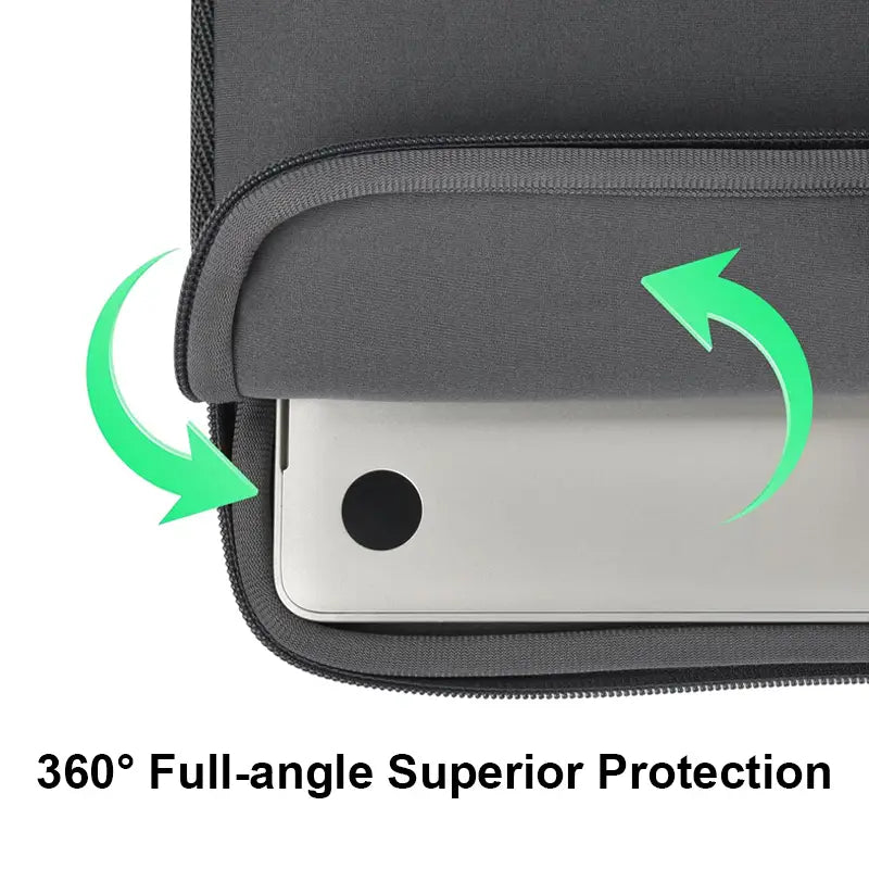 dark gray neoprene laptop sleeve with sleek padded interior providing 360 degree protection case for secure device storage