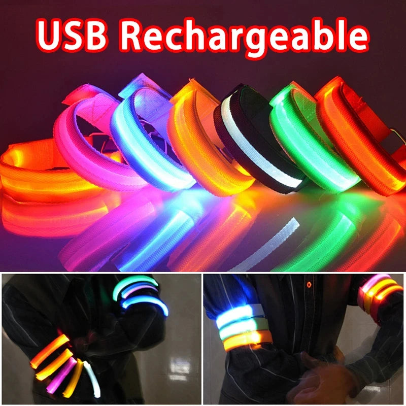Outdoor Sports Armband LED Light Night Running Safety Belt USB Rechargeable Arm Leg Warning Wristband Cycling Bike Bicycle Light