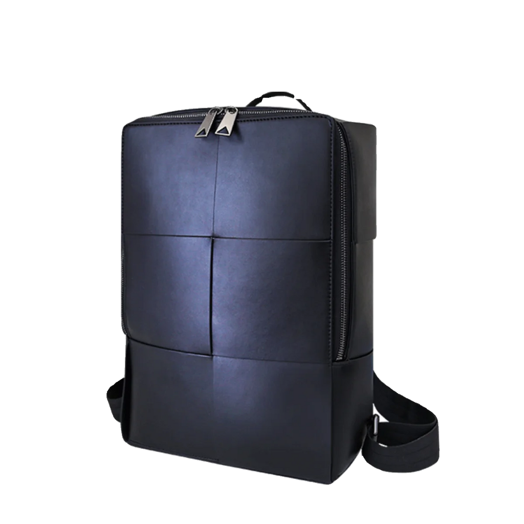 Fashionable Large Capacity Leather Woven Business Casual Travel Backpack Men's Double Shoulder Bag Leisure Pure Color Vertica...