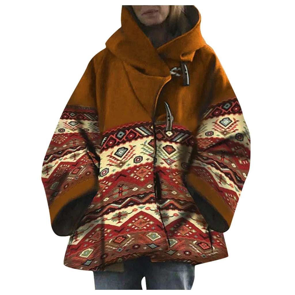 13 Colors Women Wool Coat Printed Hooded Woolen Coat Women Long Sleeve Loose Long Overcoat Women Coats And Jackets Winter Autumn