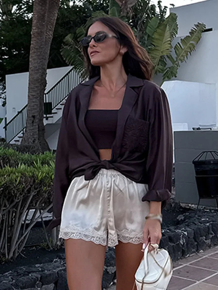 HH Woman Fashion Chic Single-Breasted Embroidery Decorate Slim Translucent Blouses Women Lapel Long Sleeves Loose Shirts