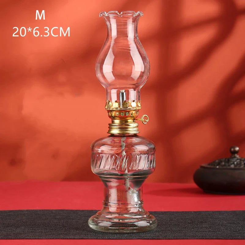 Glass Oil Lamp Classic Retro Vintage Lantern Portable High Capacity Indoor Outdoor Home Decorative Lighting Durable Emergency