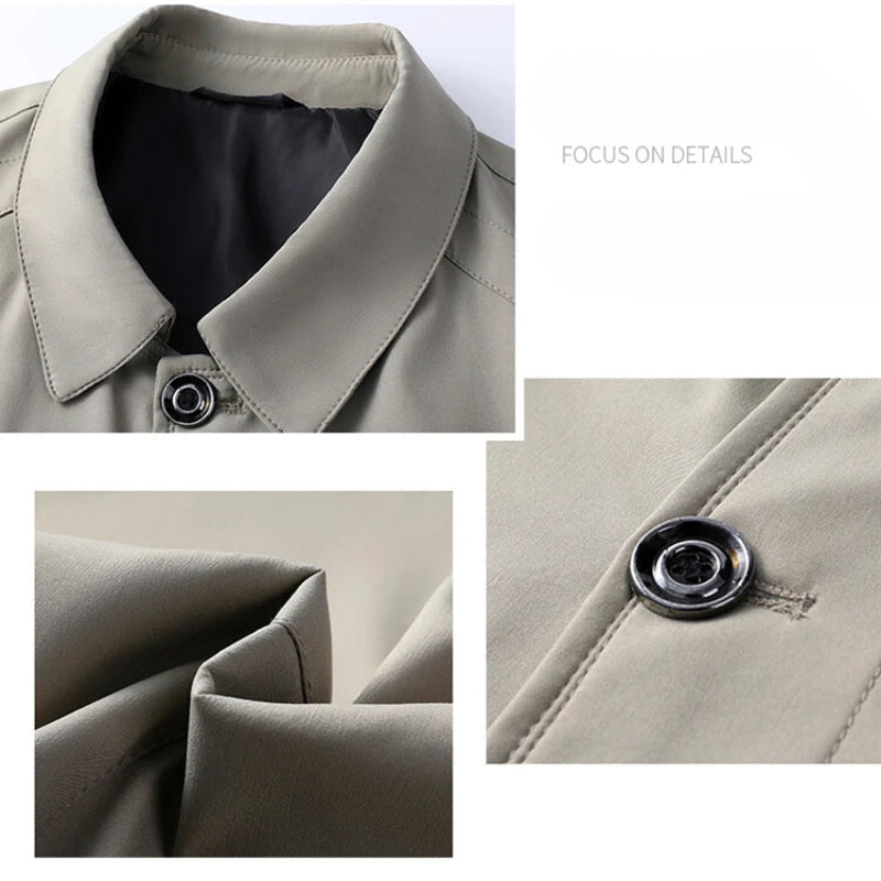 New Men's Jacket Business Casual Jacket Fashion Slim Coat Solid Color Trench Coat Single-Breasted Top