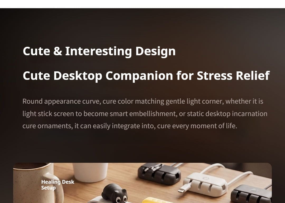 black silicone cable organizer with rounded edges and a cute mouse design compatible with duka mooda smart temperature and humidity clock
