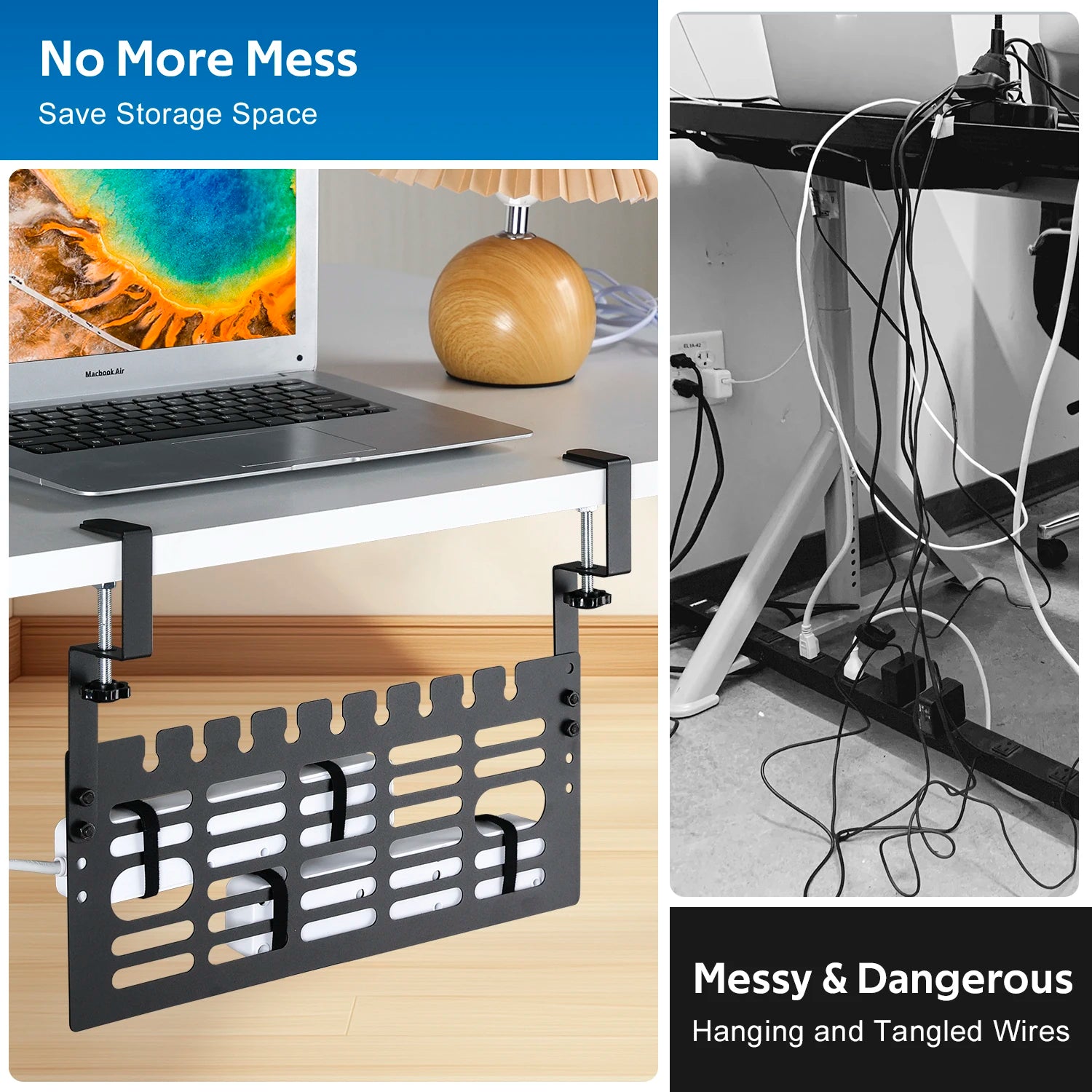 Table Cable Management Rack, No Drill, Cable Management Under the Table, Saving Space Under the Desk