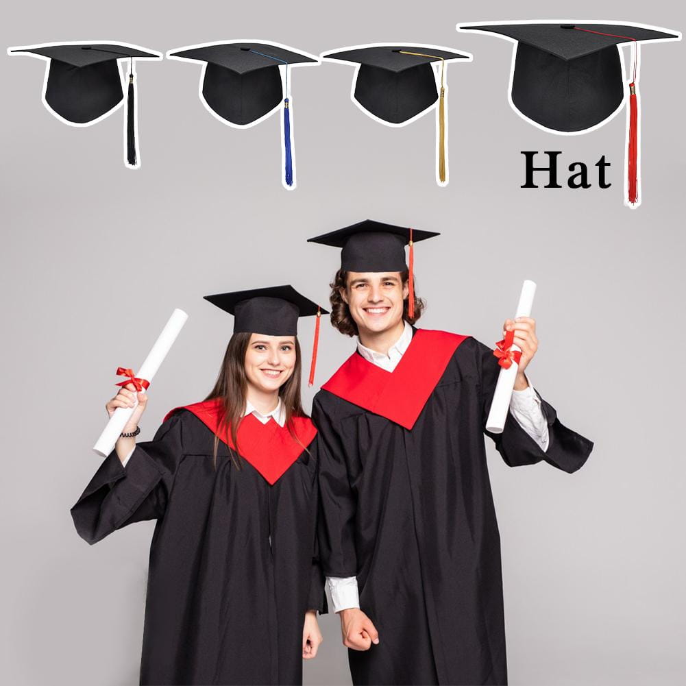black graduation cap with tassel and adjustable band shown from the back side for comfortable fit during graduation ceremonies