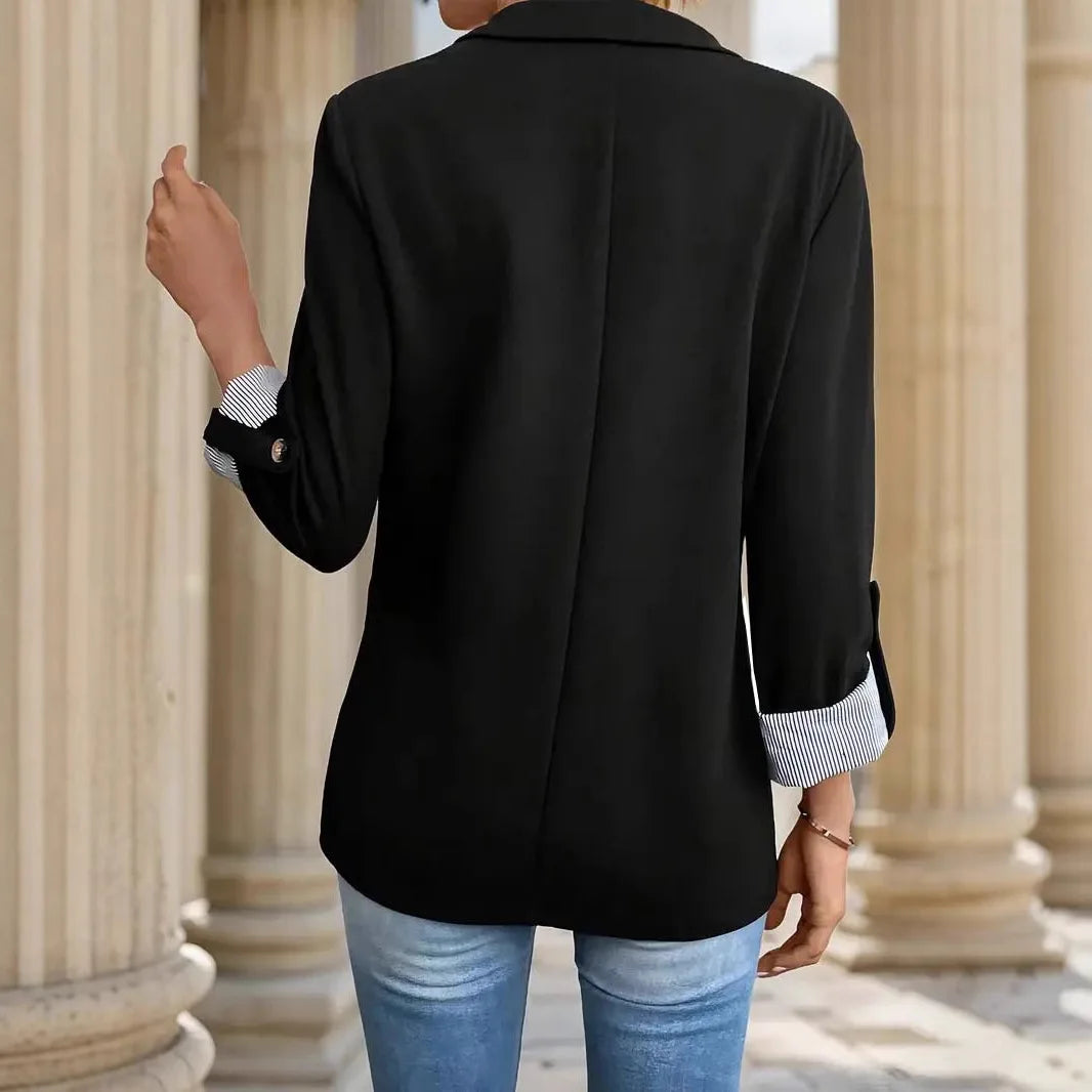 Blazers Women Cardigan Single Button Blazers Suits Outerwear Solid Turn Down Collar Casual 2025 Summer Pockets Spliced