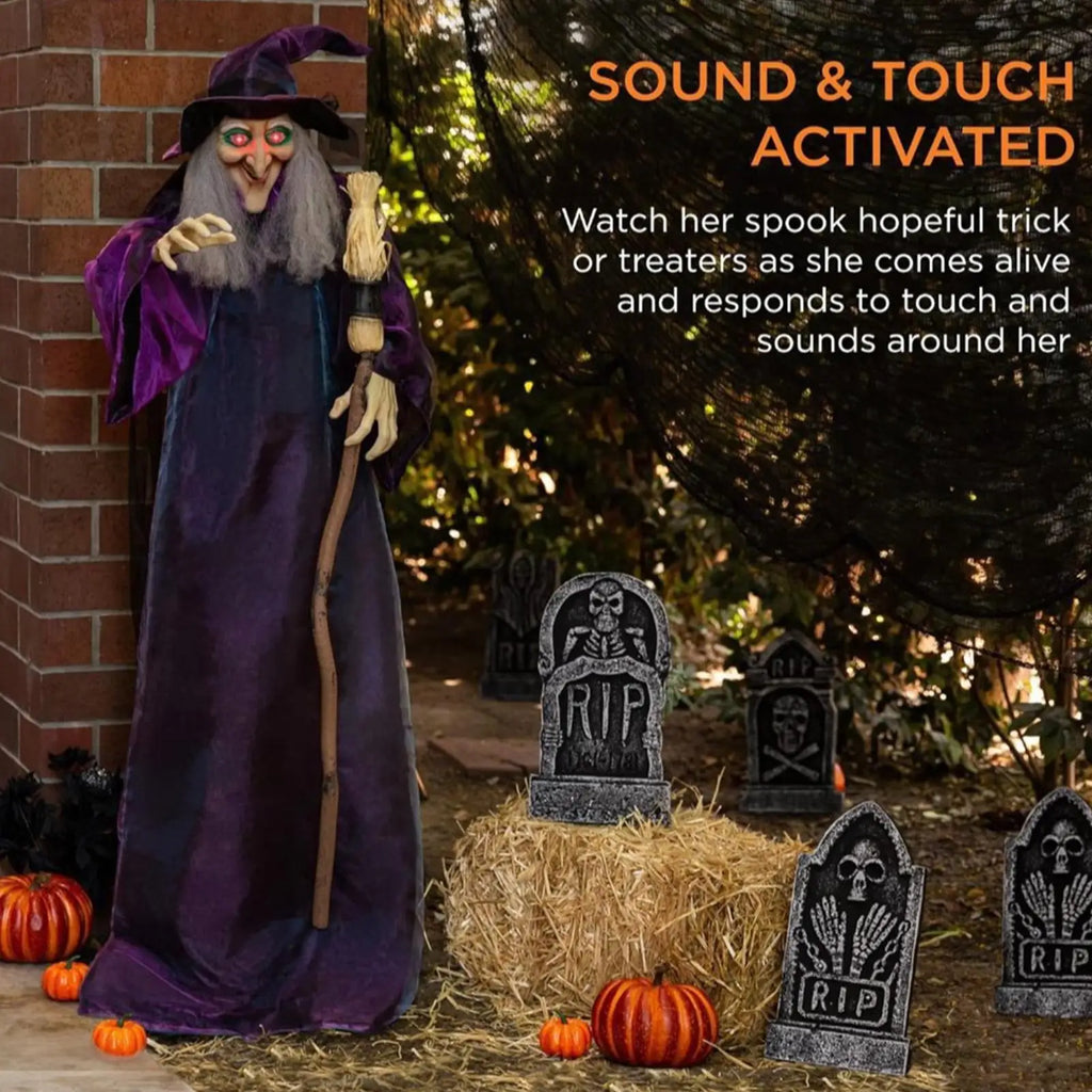 Halloween Talking Witch Outdoor Spooky Scary Witch Animatronic Voice Controlled Glowing Screaming Haunted House Party Decoration