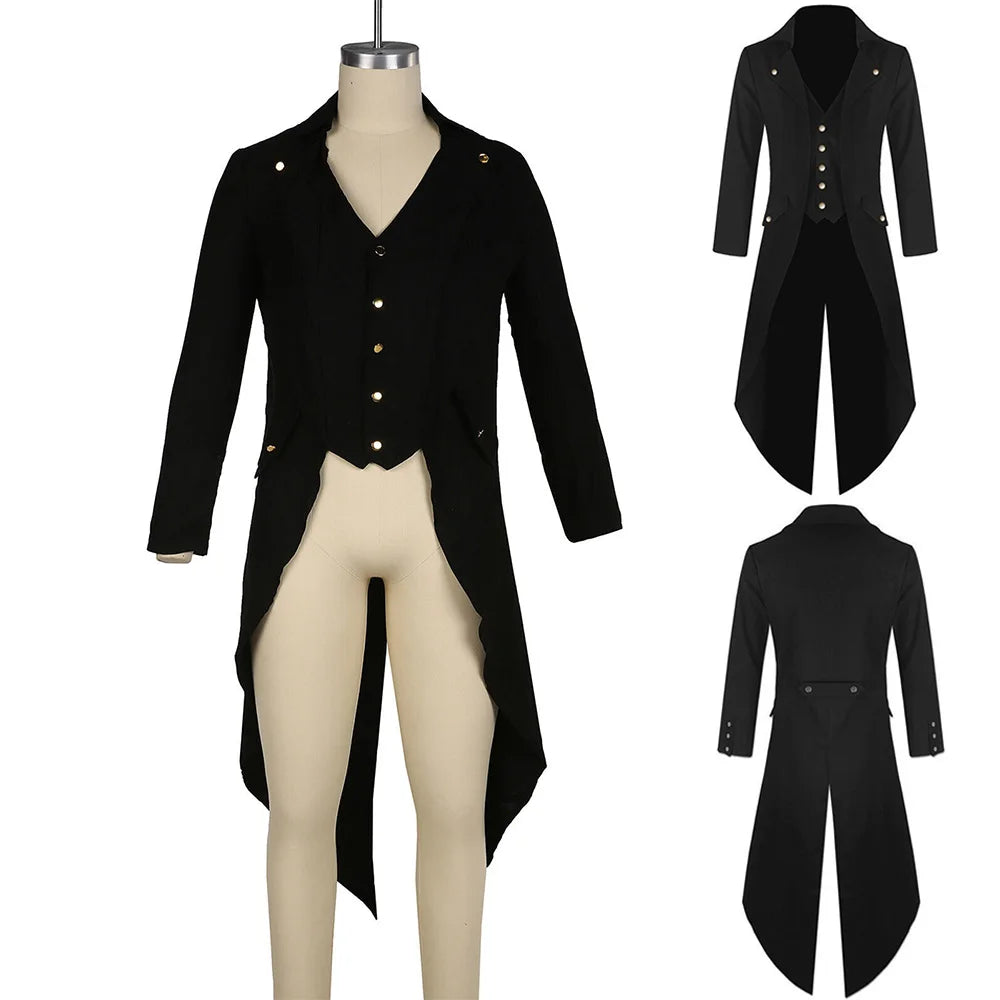 Mens Jacket Men Tailcoat Victorian Black Costume Long Jacket Mens Party Punk Soft Steampunk Clothes Comfortable Retro