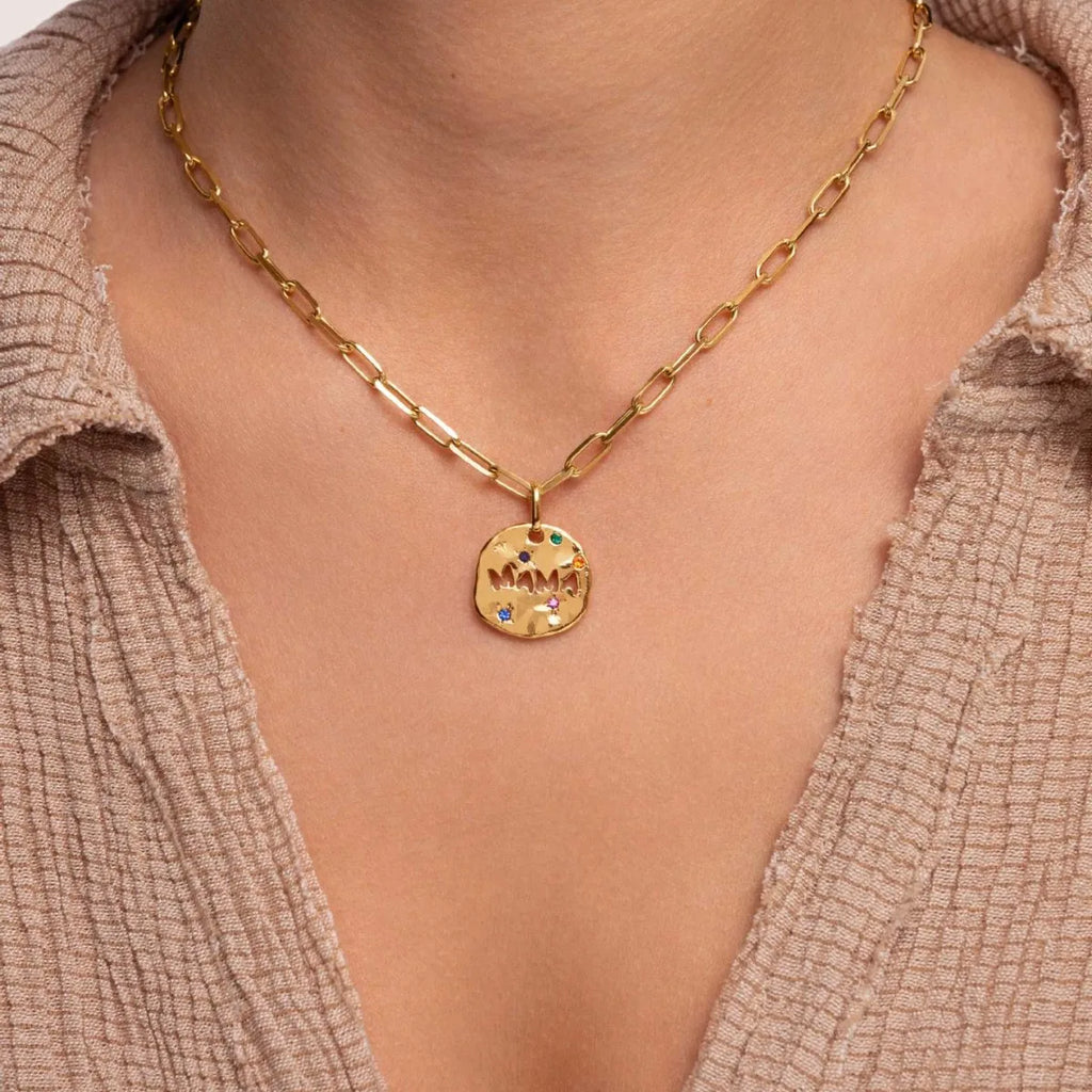 Mother's Day MAMA Necklace Gift Irregular Circular Guardian Pendant Necklace New Fashion Stainless Steel Necklace Accessory Gift