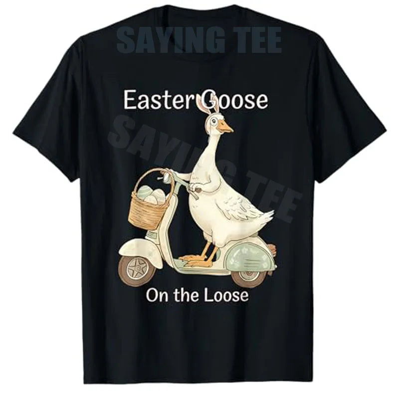 Easter Goose on The Loose Silly Goose Eggs Happy Easter T-Shirt Y2k Humor Aesthetic Saying Tee Novelty Gift Women's Fashion Tops