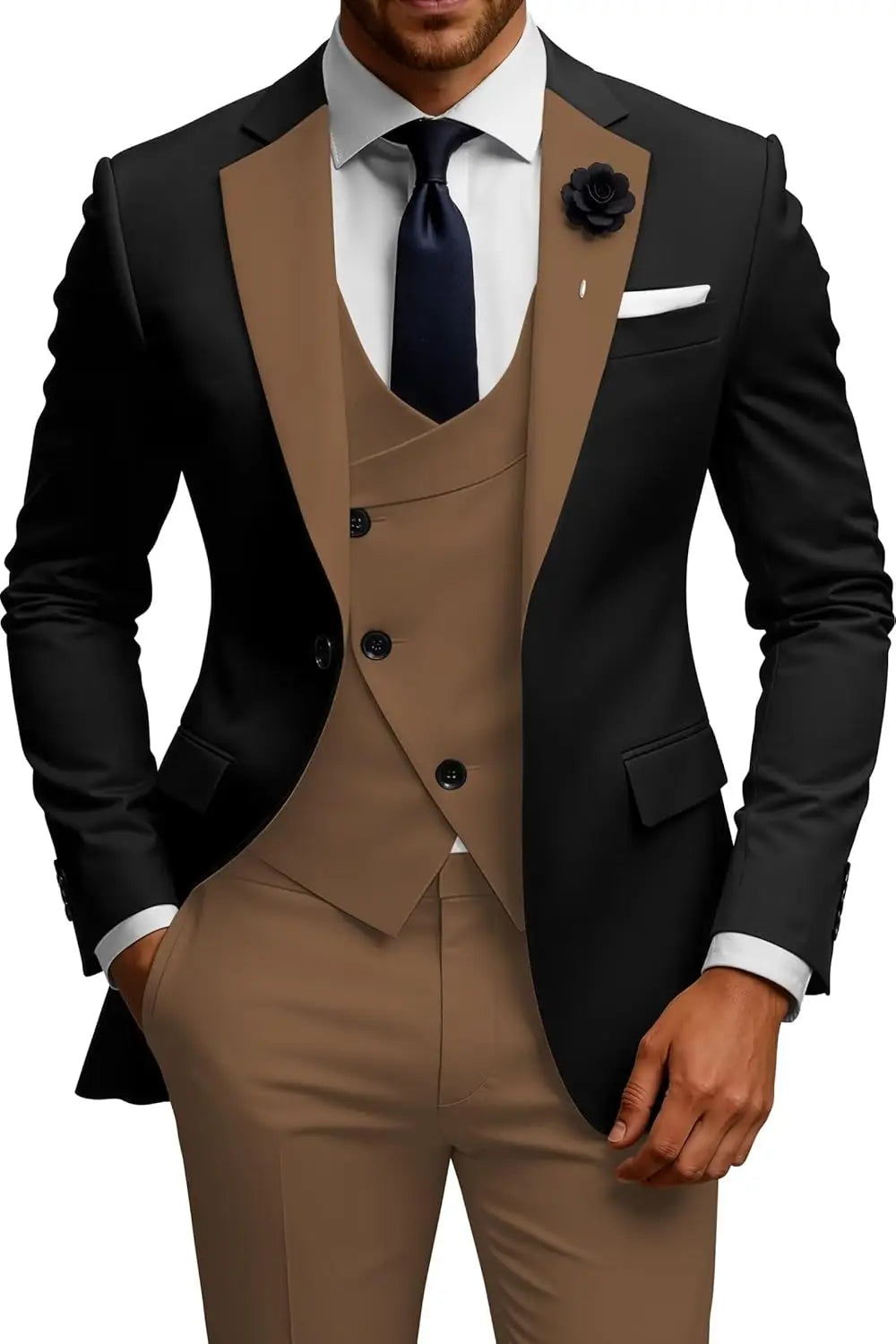 Mens Suits 3 Piece Slim Fit Double Breasted Suit Wedding Prom Tuxedo Suit Set