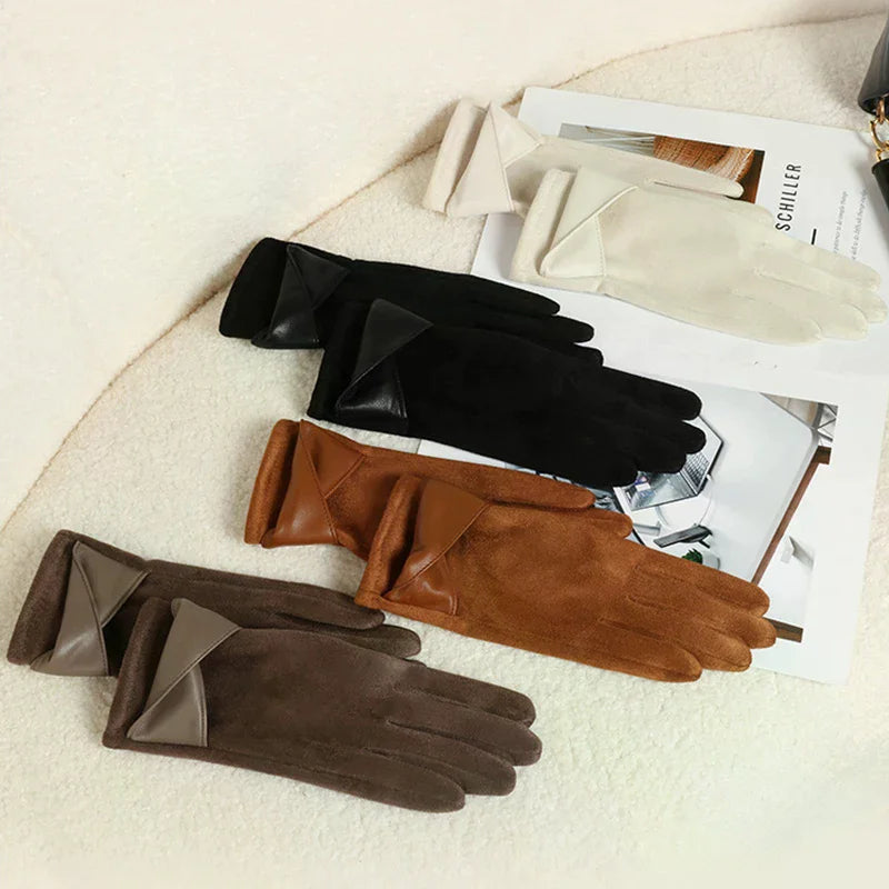 1 Pair Suede Gloves For Women Winter Velvet Gloves Elegant Touch Screen Gloves Riding Driving Keep Warm Outdoor Christmas Gift