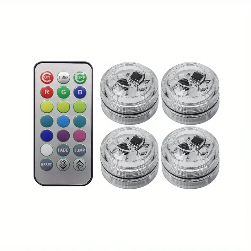 1/2/4/6/8/10 Submersible LED Lamp, RGB Waterproof Color-Changing Tea Lamp with Remote Control, Battery-Powered Mini Lamp