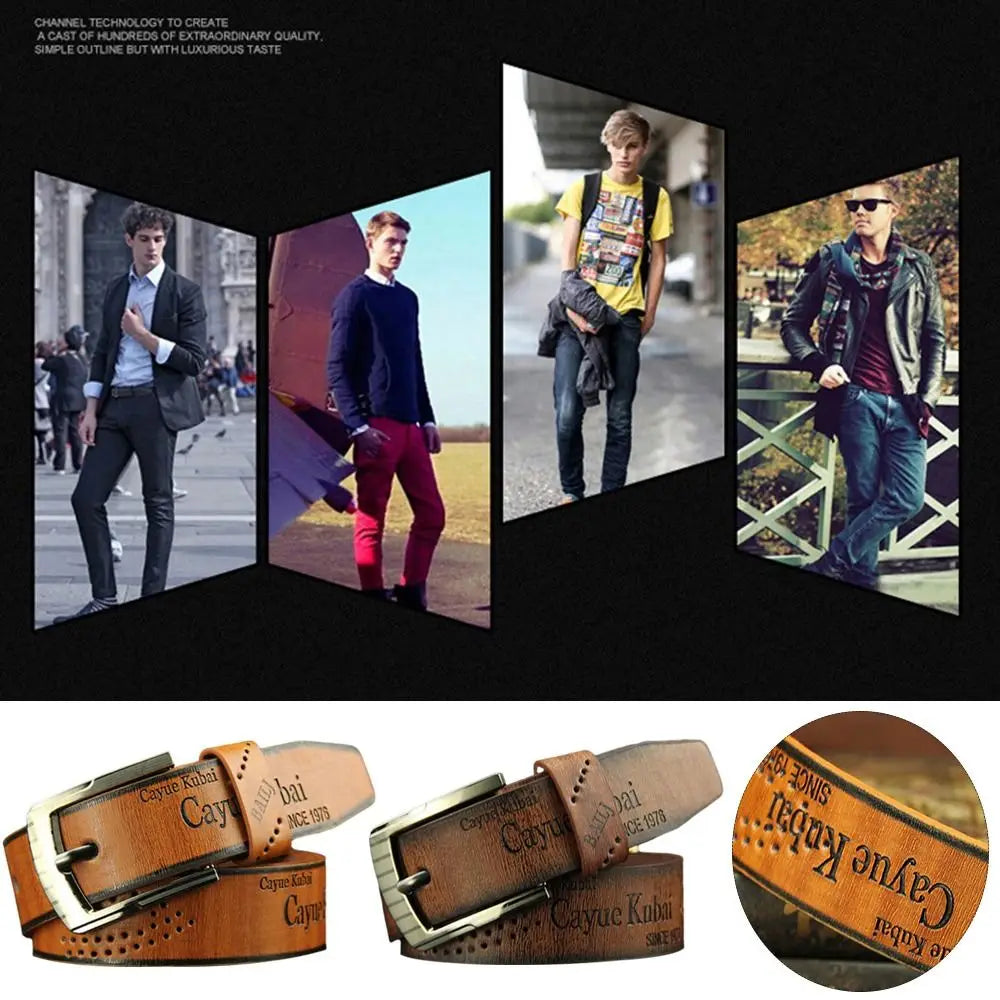 Ceinture en cuir pour homme, vintage, pour taille d’affaires, en cuir beige avec une boucle à ton argenté et une marque gaufrée.