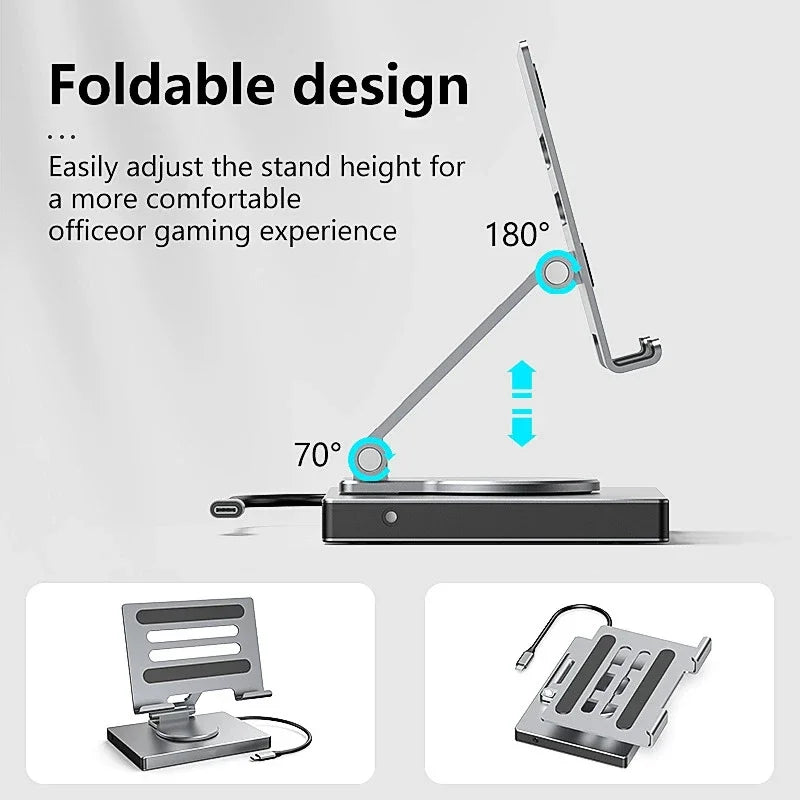 USB C Docking Station Aluminum Alloy Docking Station Laptop Stand HDMI-Compatible Multiple Ports Hub PD USB3.0 Gigabit Ethernet