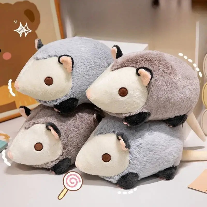 30cm soft plush opossum stuffed animal toy in soft gray and white with brown button eyes.